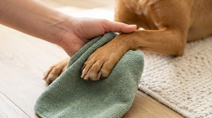 Clean dog paw pads before applying grip pads