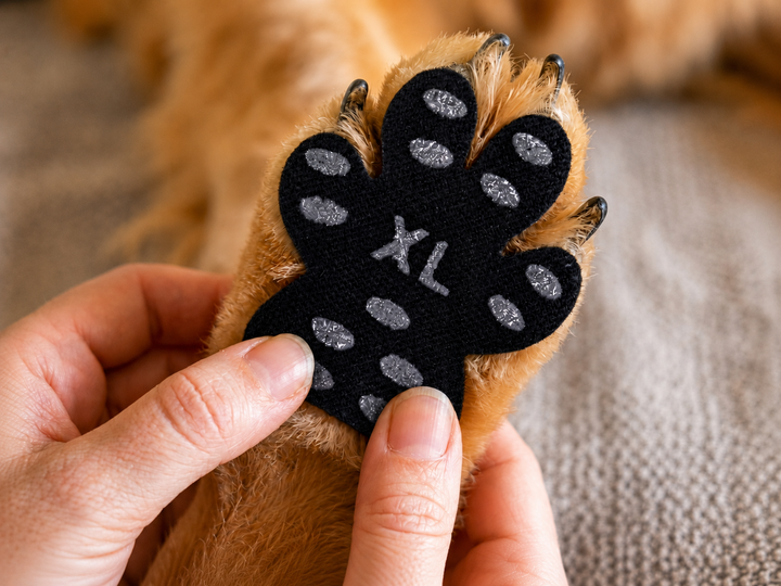 Press dog paw grip pad firmly into place