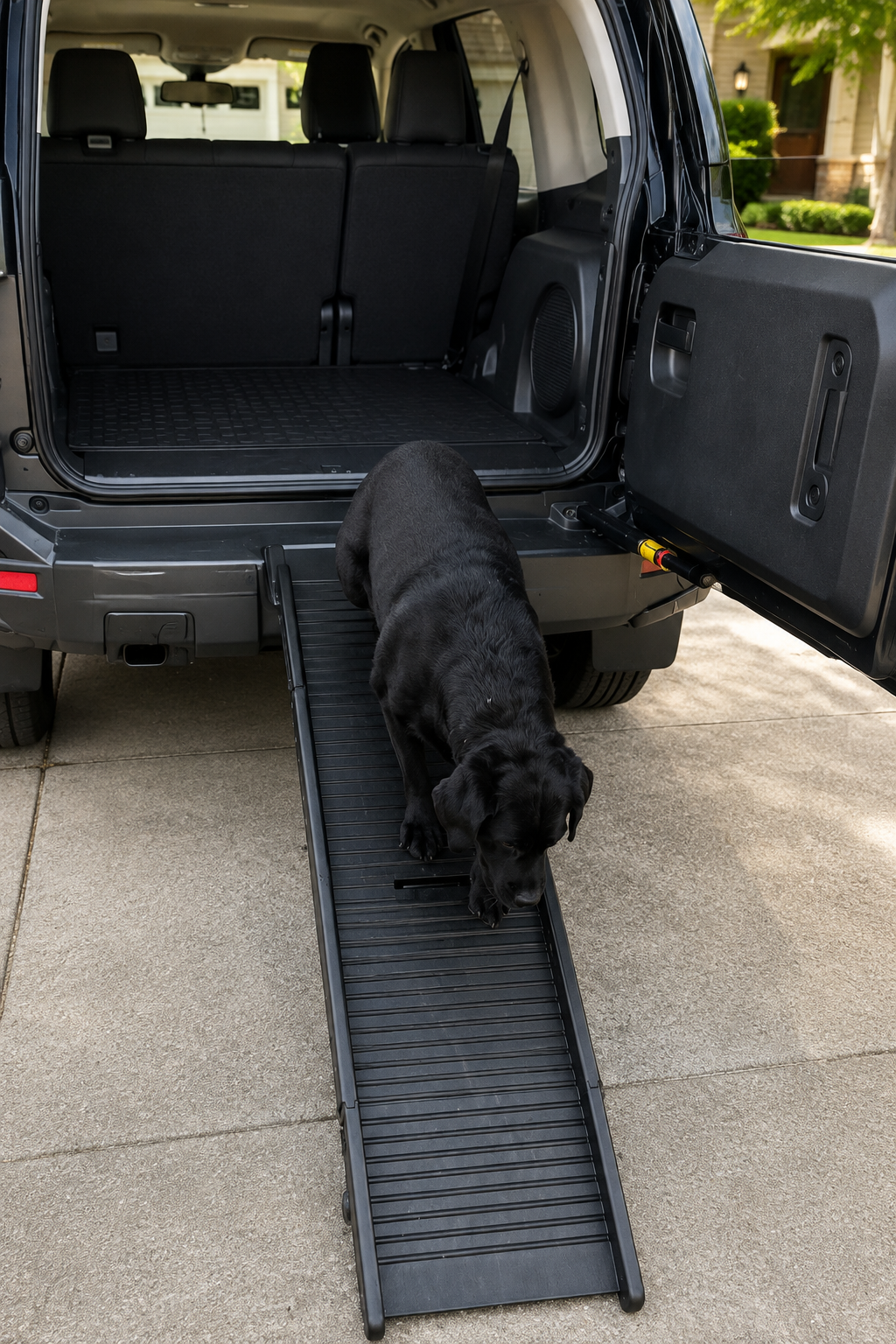 A wide, textured walking surface designed to support steadier footing during everyday vehicle exits.