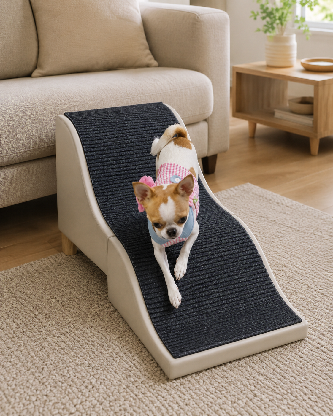 A more gradual route up and down helps reduce the need for repeated jumping at home.