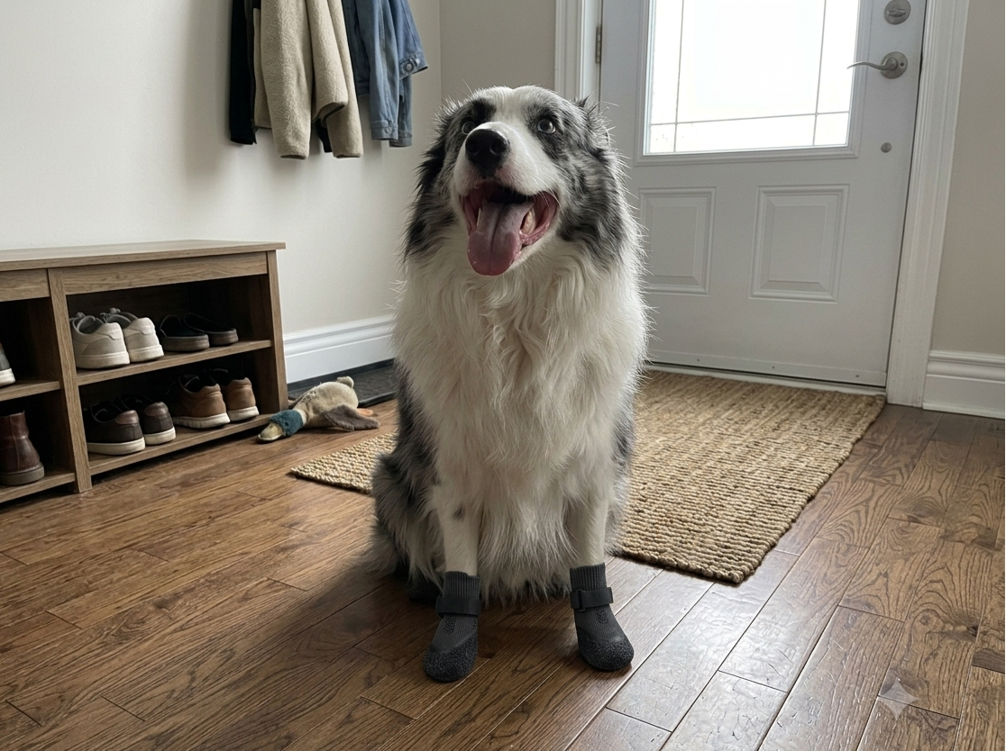 Dog moving naturally in Jade Paw Outdoor Grip Socks