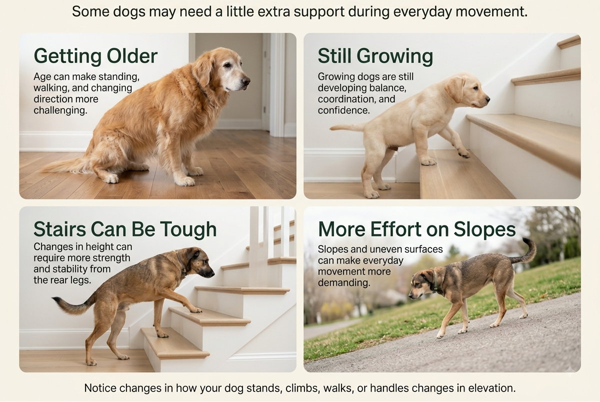Dog using grip socks for everyday movement