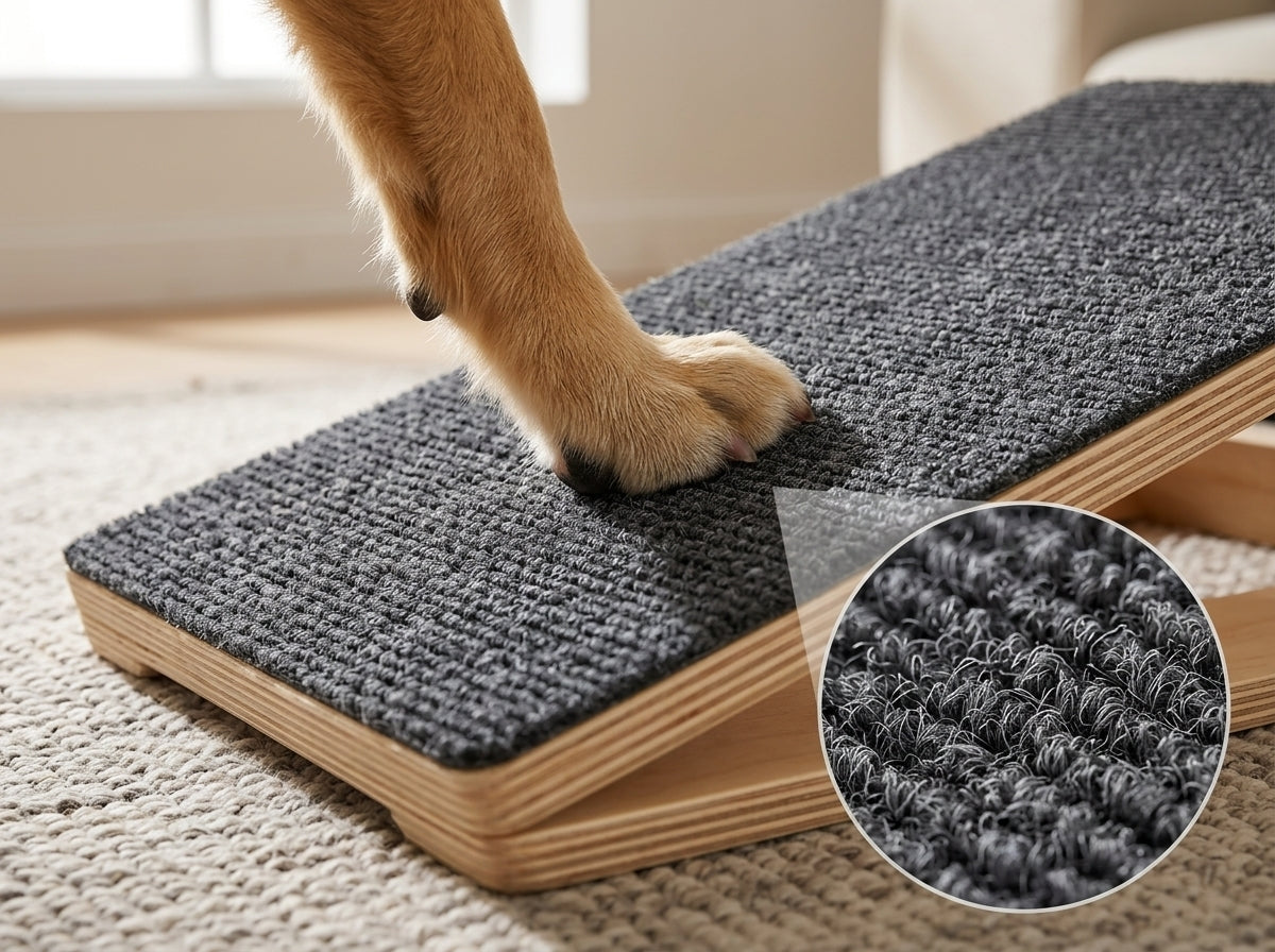 Dog climbing household stairs with Jade Paw StairEase supports
