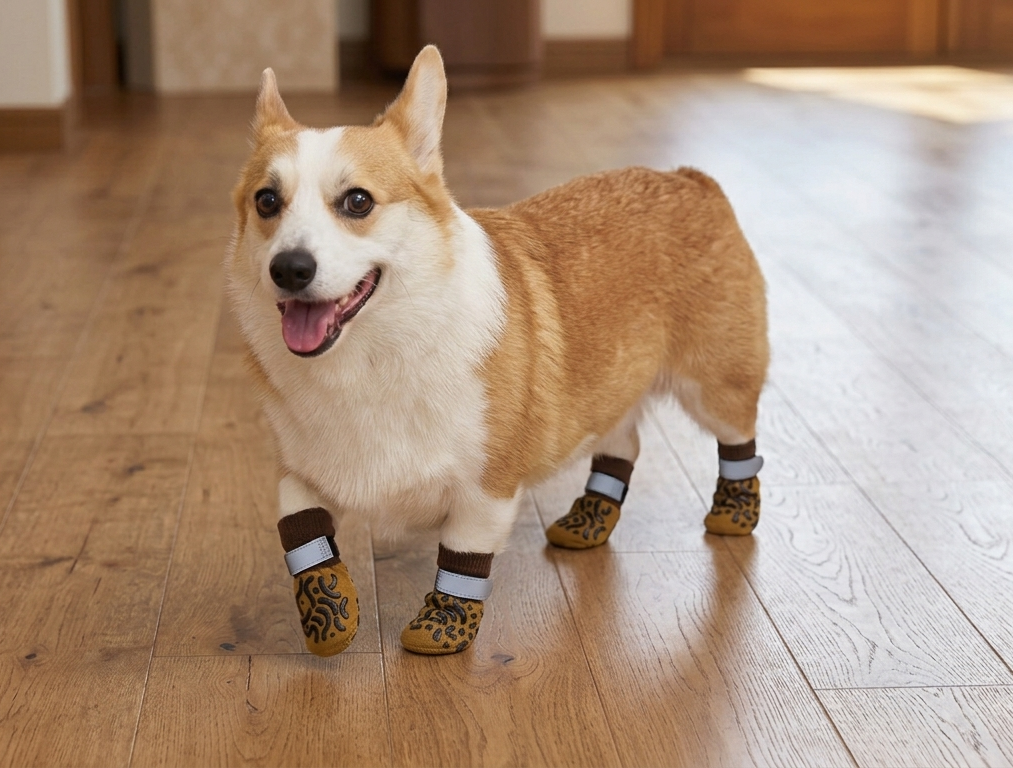 Dog moving on smooth indoor flooring